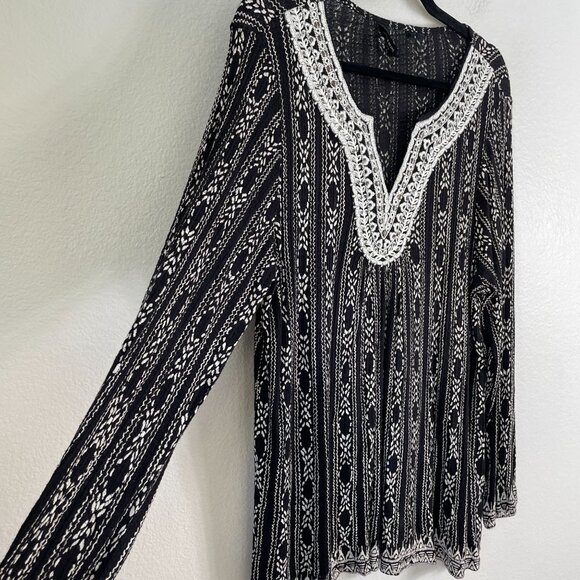 Lucky Brand Womens Plus 1X Embroidered Boho Tunic Top Long Sleeve Shirt - Picture 9 of 11